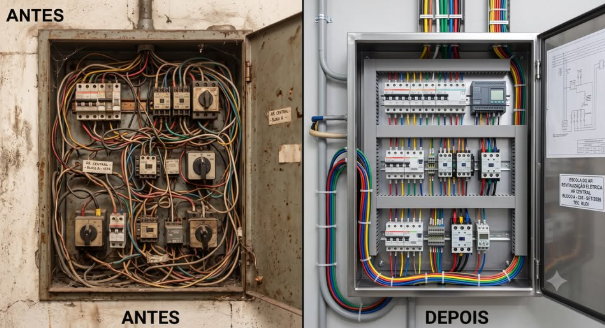 Antes e Depois da Reforma do Quadro Elétrico pelo Rudi - Escola do Ar